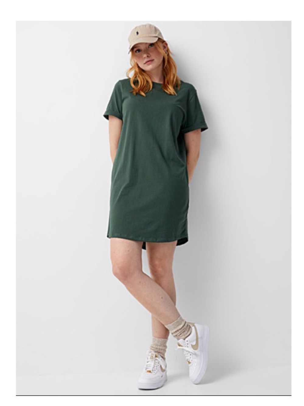 Twik by Simons Casual Short Sleeve T-Shirt Dress in Forest Green, Size Medium